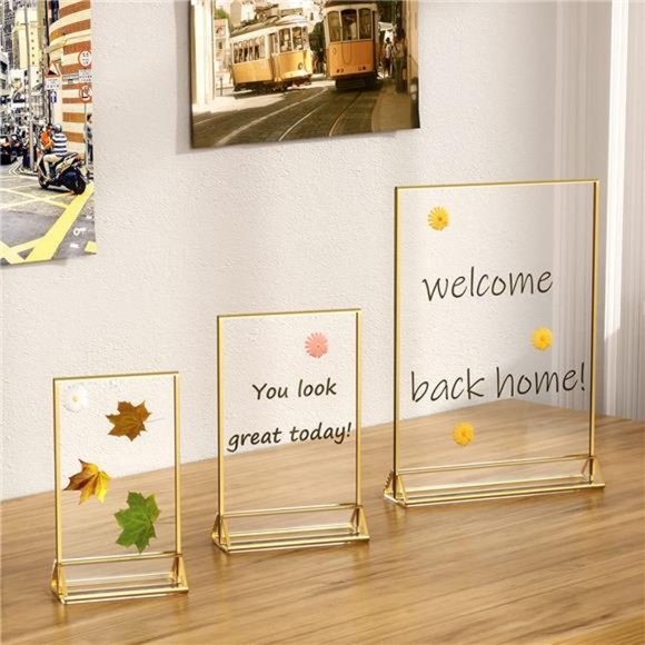 12Pack 4 x 6 Clear Acrylic Wedding Table Number Holder Stands with Gold Borders - Picture 6 of 6